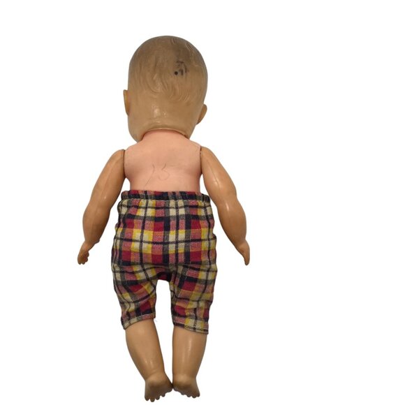 Vintage 13" Baby Doll With Plaid Overalls - Picture 3 of 5